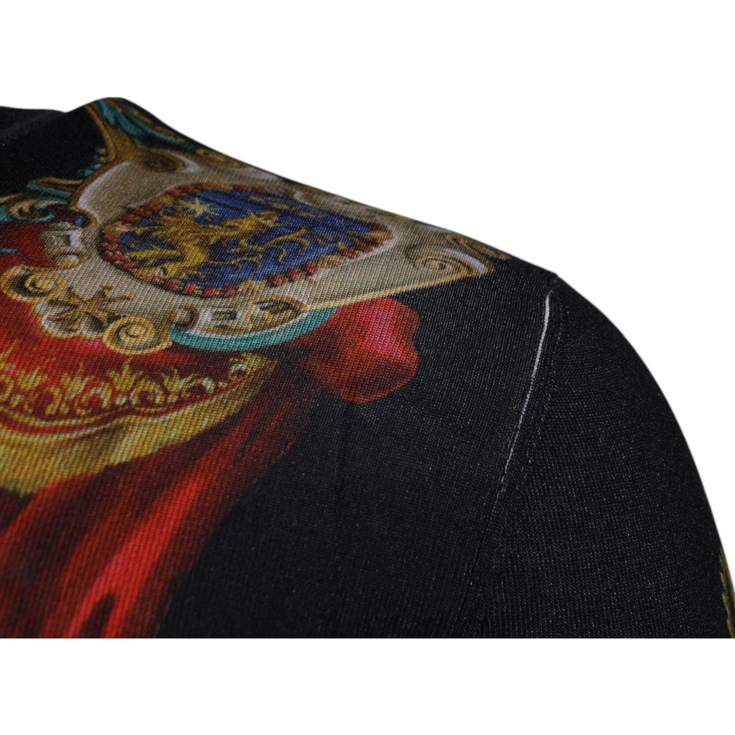 Dolce & Gabbana Black Heraldic DG Silk Round Neck Pullover Sweater