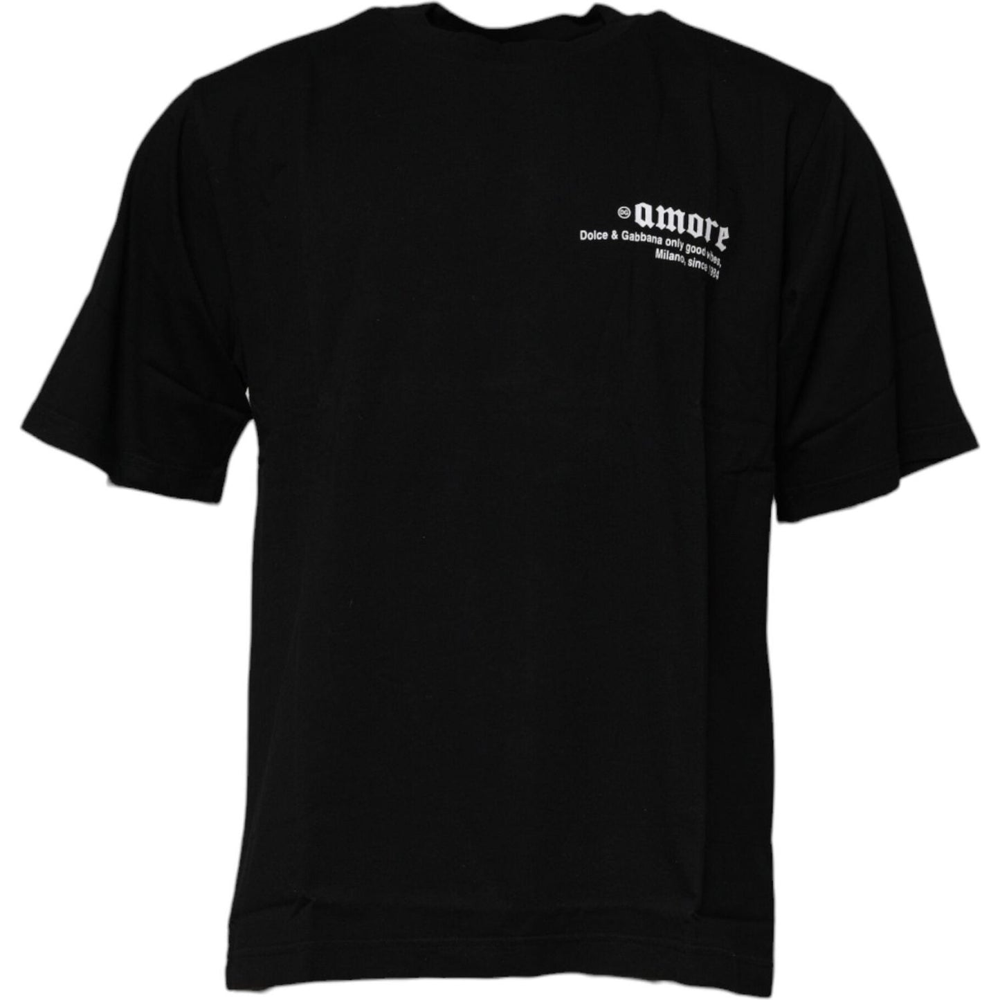 Dolce & Gabbana Black Amore Leopard Cotton Crew Neck T-shirt