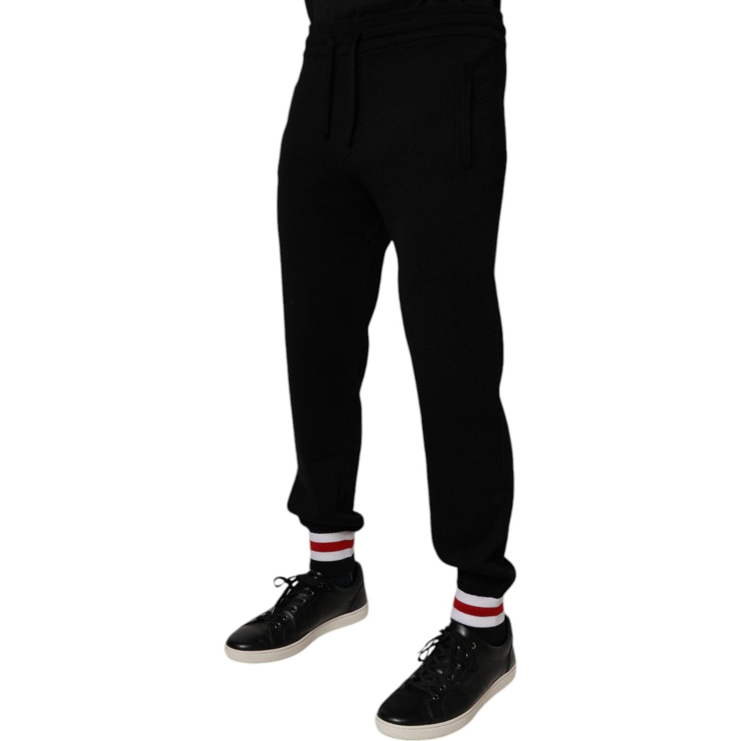 Dolce & Gabbana Black Wool Mid Waist Jogger Sweatpants Pants