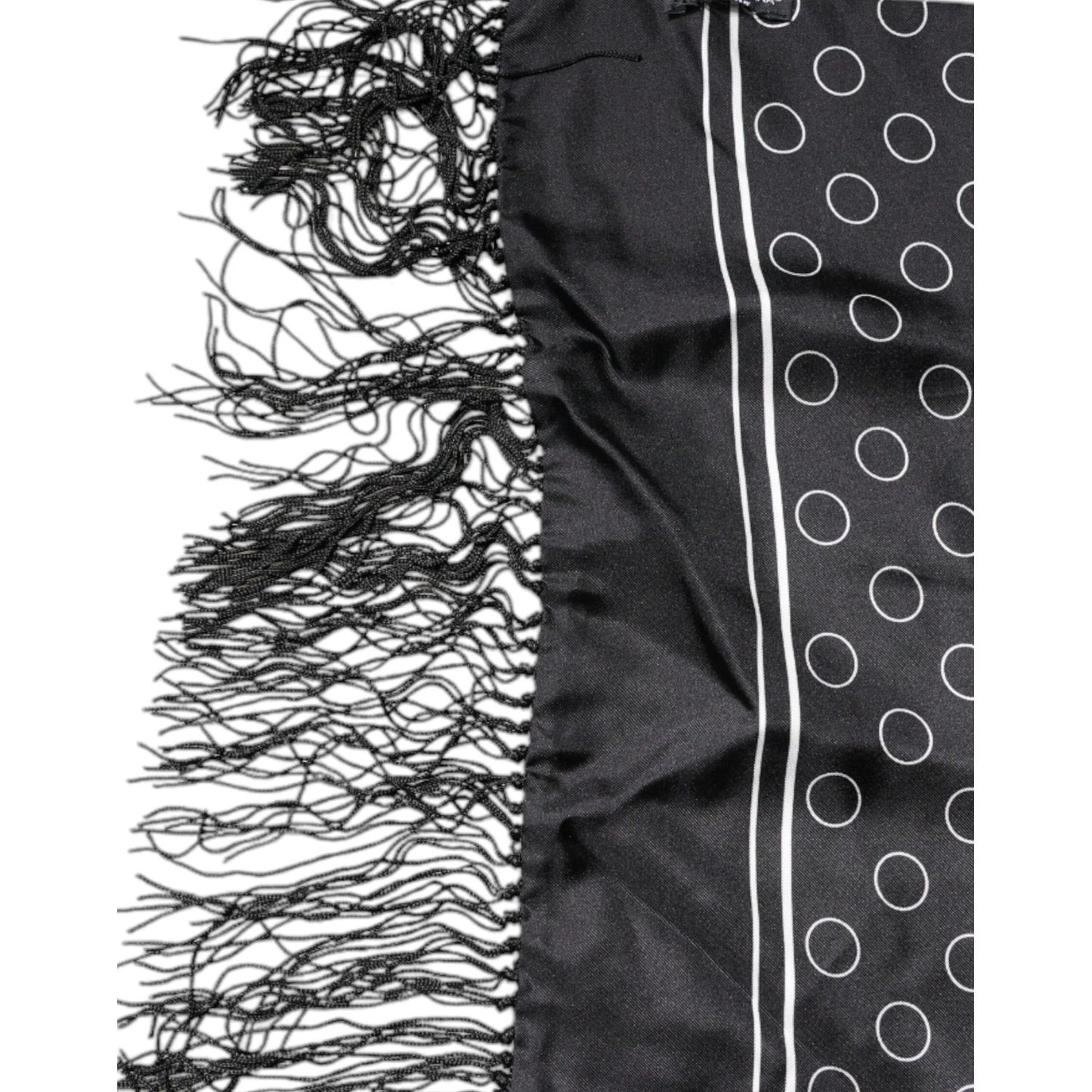 Dolce & Gabbana Black Circles Silk Fringes Shawl Wrap Scarf MS7227