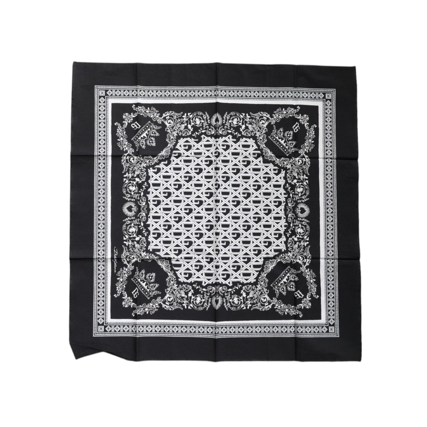 Dolce & Gabbana Black Logo Monogram Cotton Handkerchief Scarf MS7239