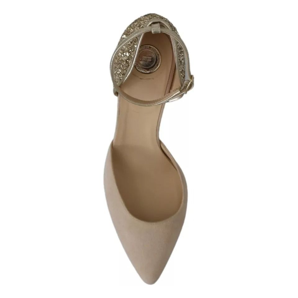 Elisabetta Franchi Beige Linen Ankle Strap High Heels Shoes