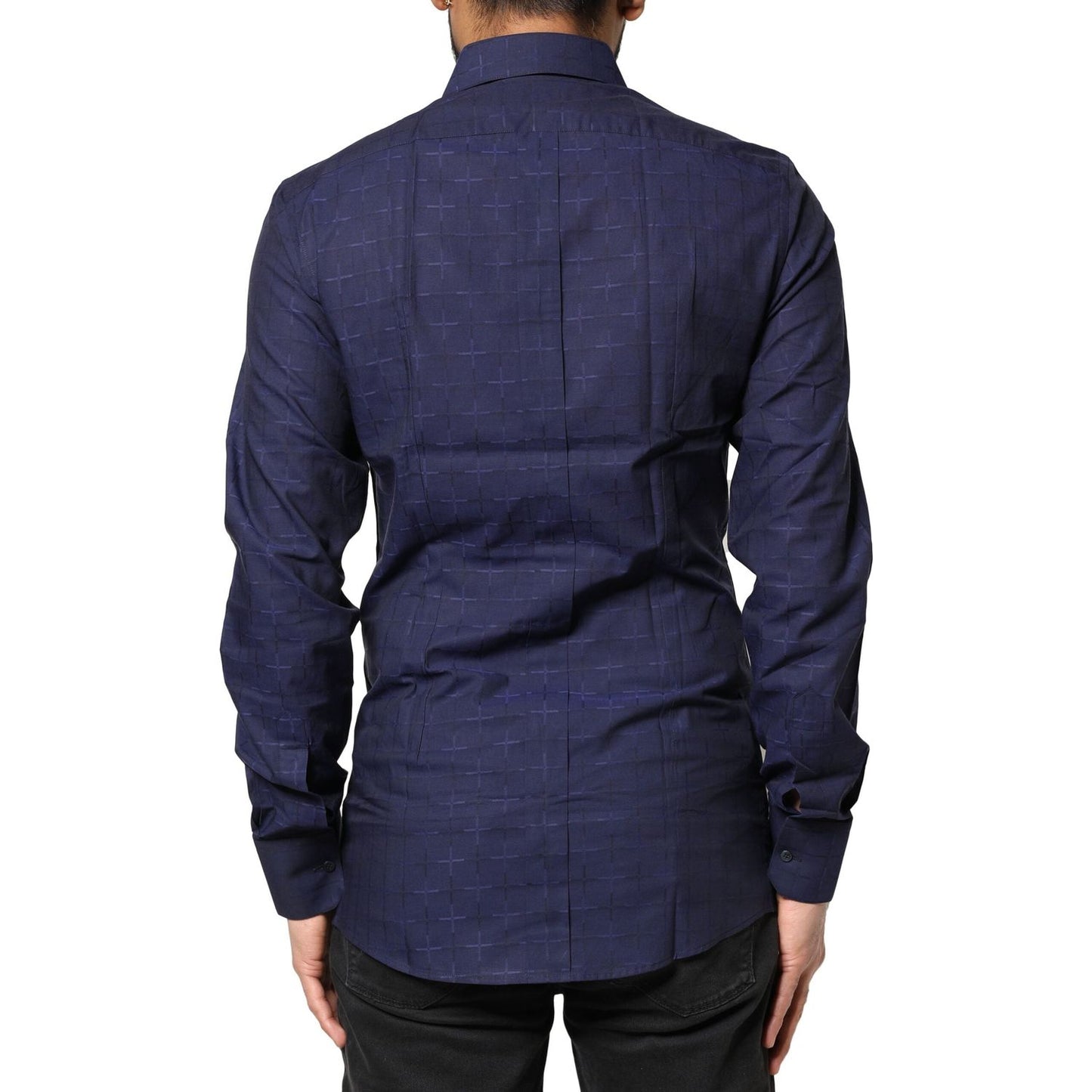 Dolce & Gabbana Blue Check Tartan GOLD Formal Dress Shirt