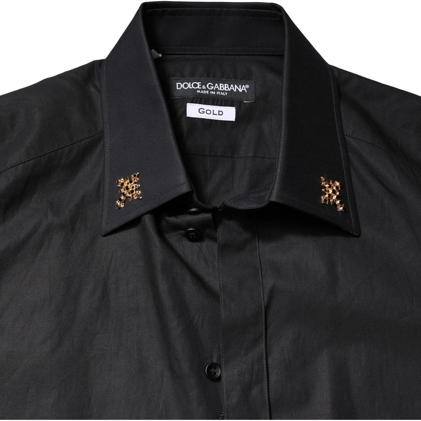 Dolce & Gabbana Black GOLD Cross Embellished Men Dress Shirt TSH86518-37