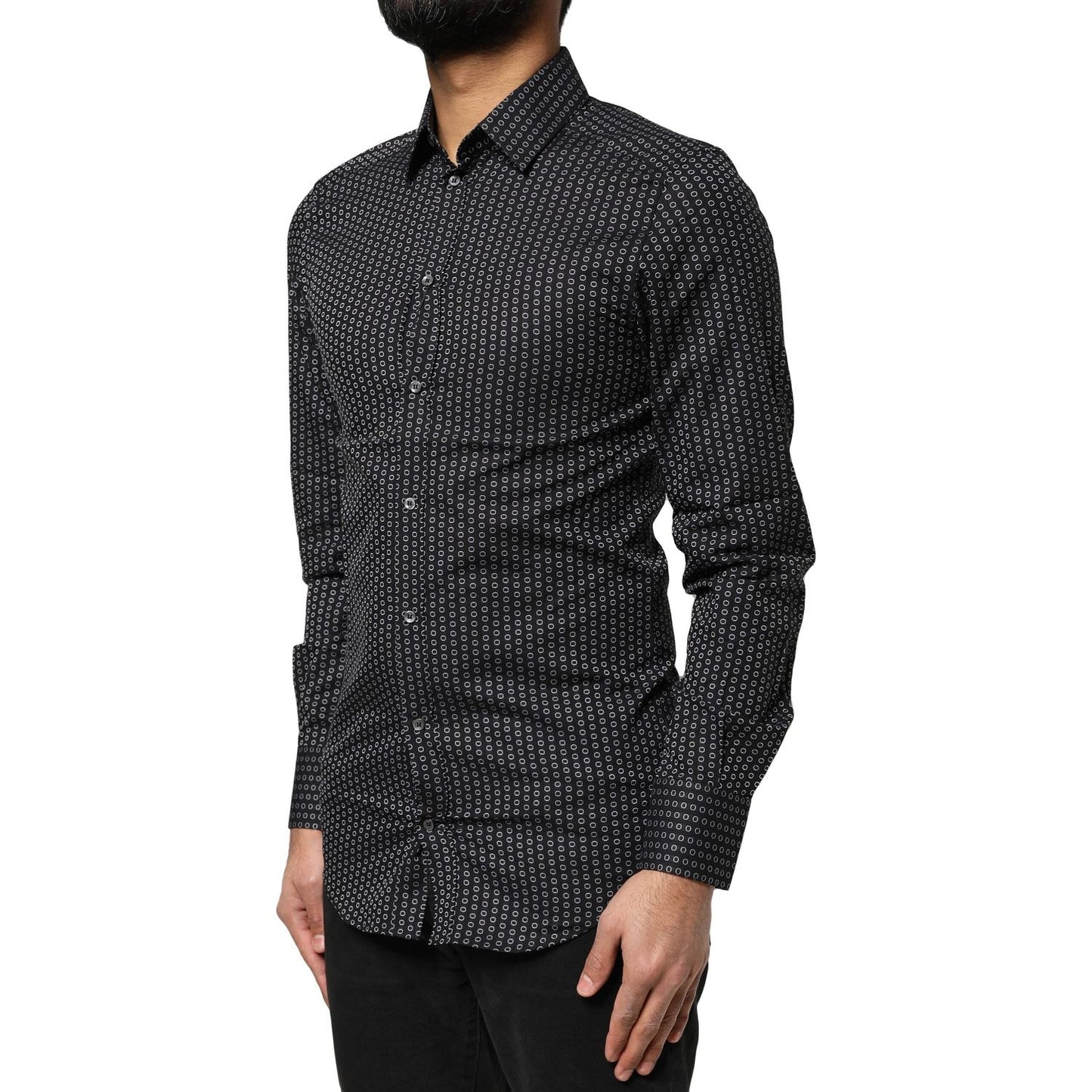 Dolce & Gabbana Black GOLD Patterned Cotton Men Dress Shirt