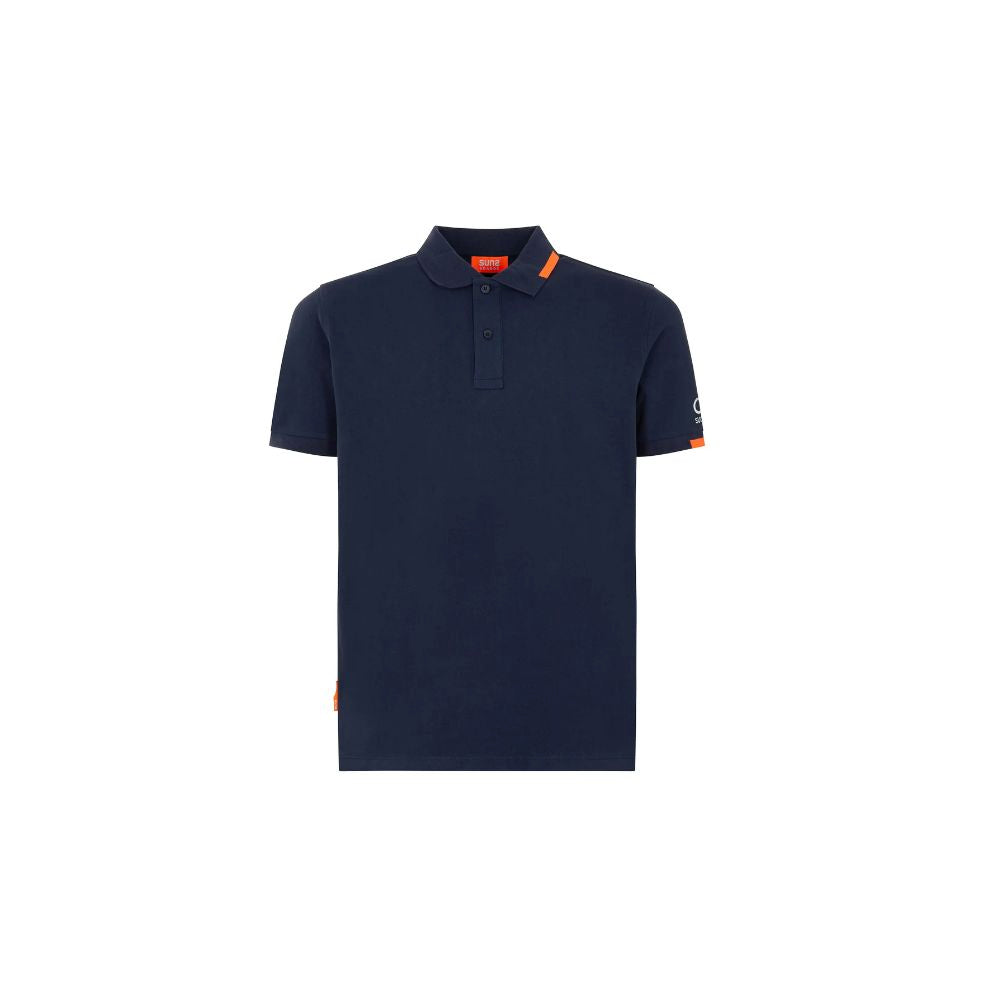 Suns Blue Cotton Polo Shirt with ribbed collar, logo on sleeve, and front button closure.
