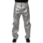 Dolce & Gabbana Metallic Silver Cotton Straight Denim Jeans