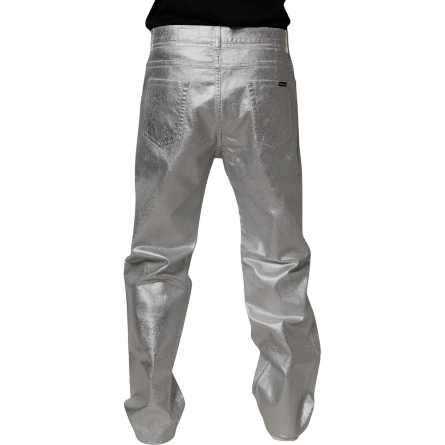 Dolce & Gabbana Metallic Silver Cotton Straight Denim Jeans