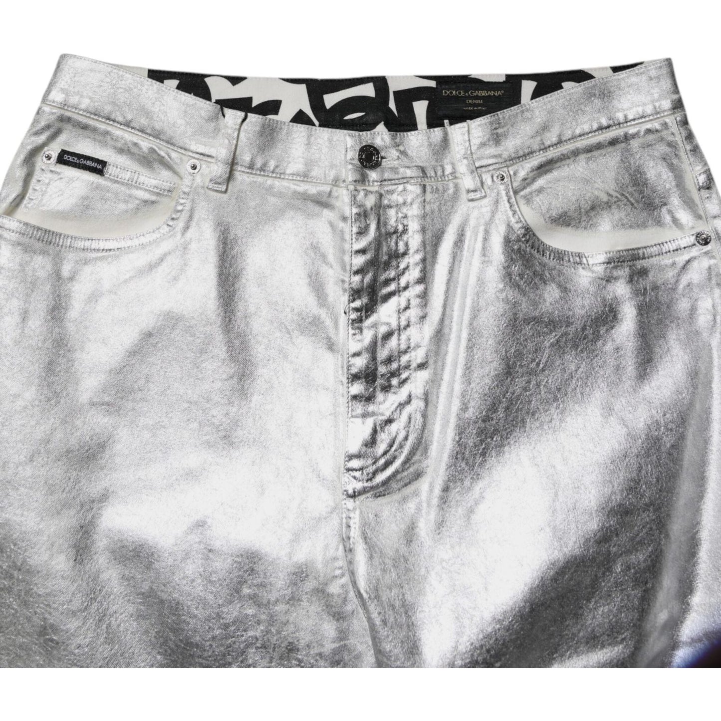 Dolce & Gabbana Metallic Silver Cotton Straight Denim Jeans