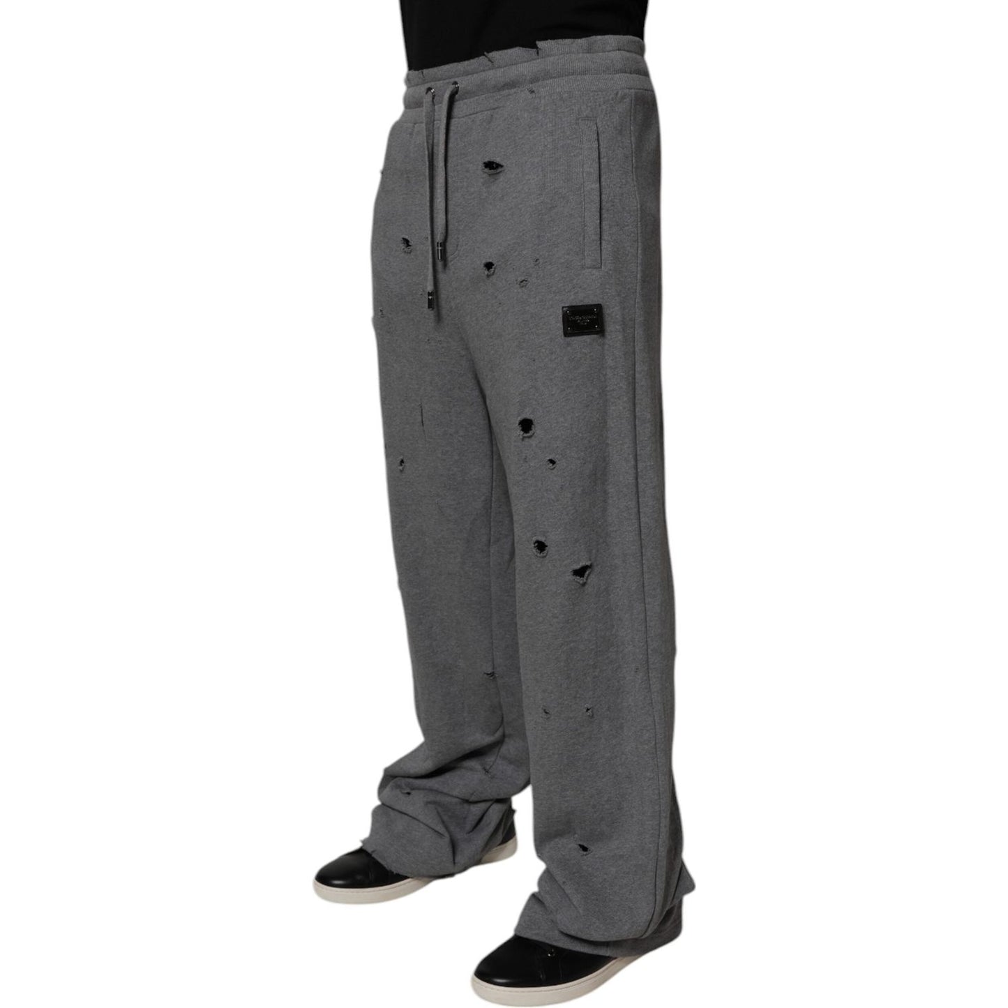 Dolce & Gabbana Gray Cotton RipStyle Straight Sweatpants Pants