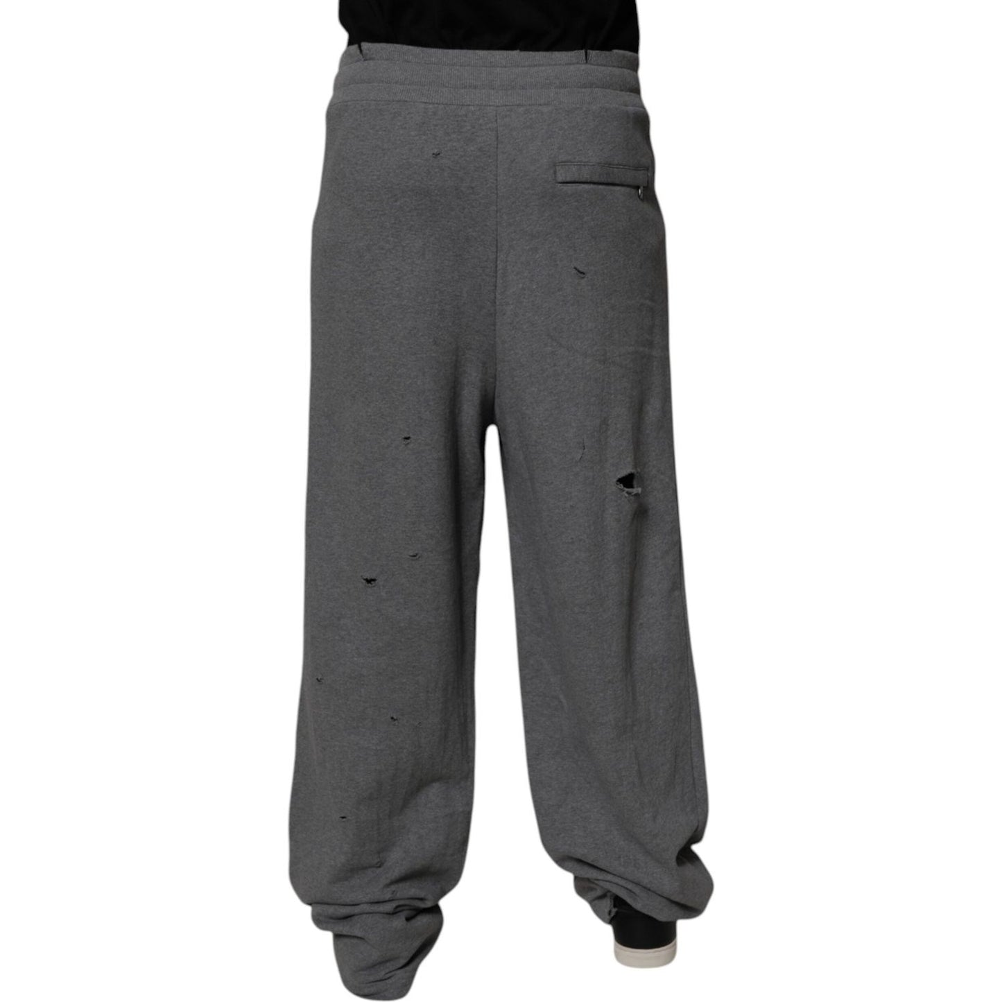 Dolce & Gabbana Gray Cotton RipStyle Straight Sweatpants Pants