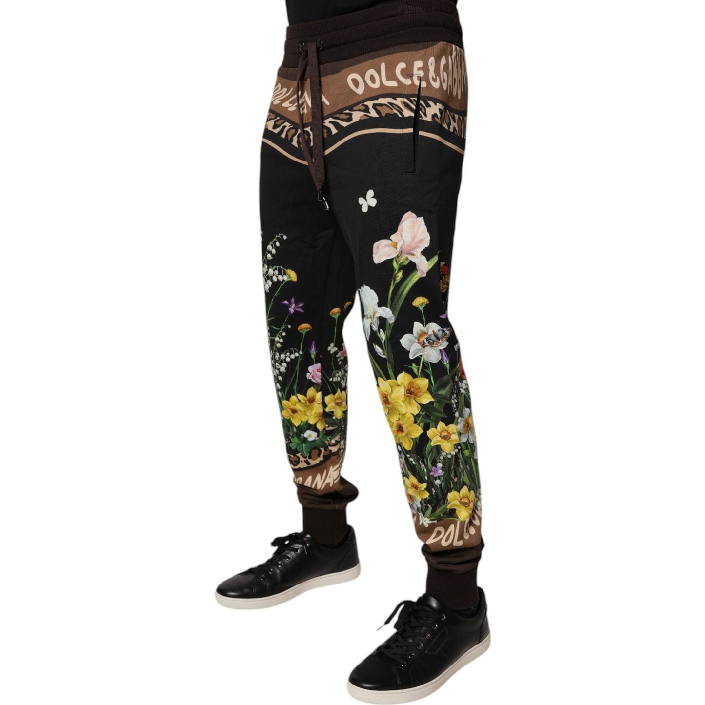 Dolce & Gabbana Black Floral Cotton Jogger Sweatpants Pants