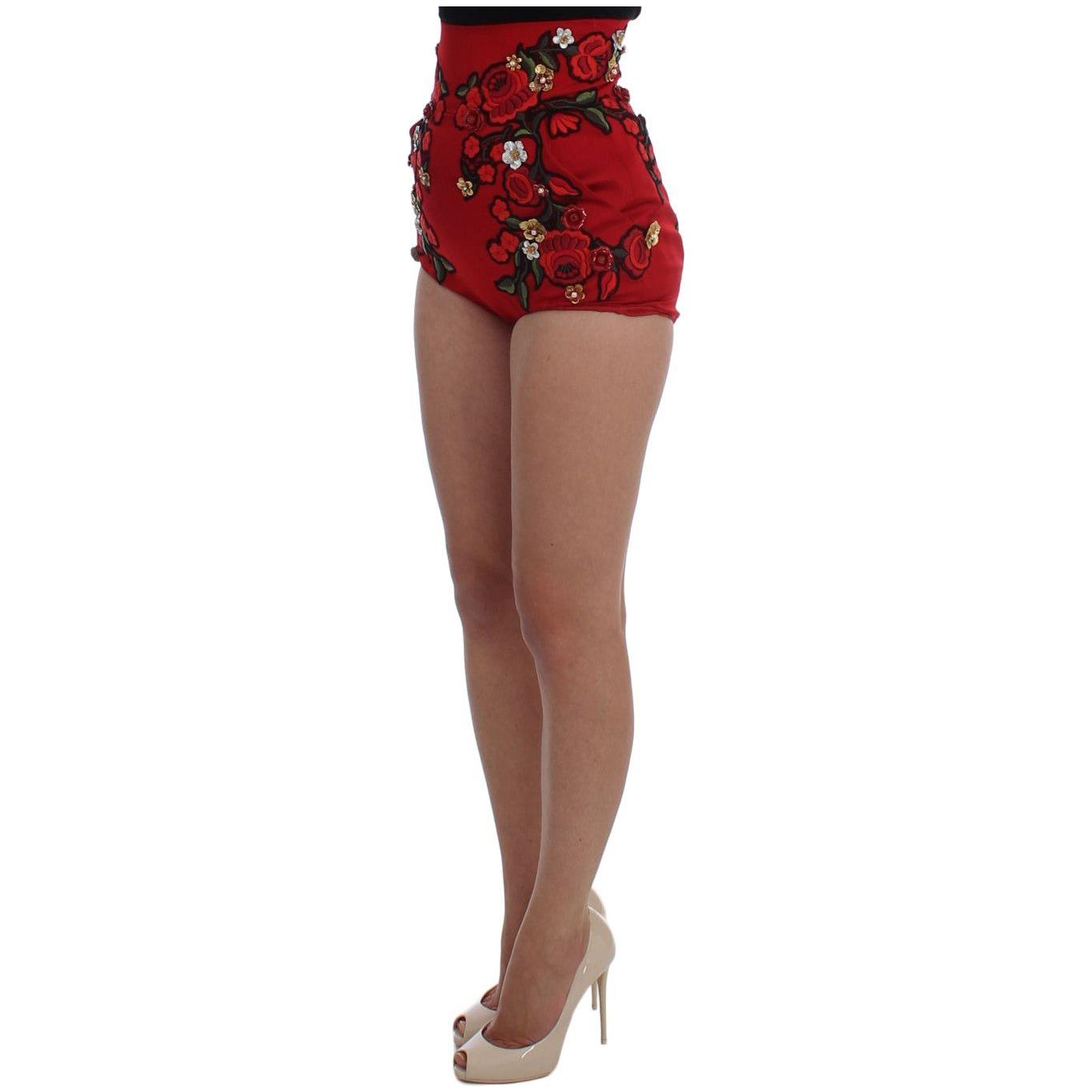 Dolce & Gabbana Red Silk Roses Sicily Shorts SIG20125-1