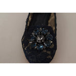 Dolce & Gabbana Blue Crystal Loafer Lace Ballet Flats Shoes LA9343-37