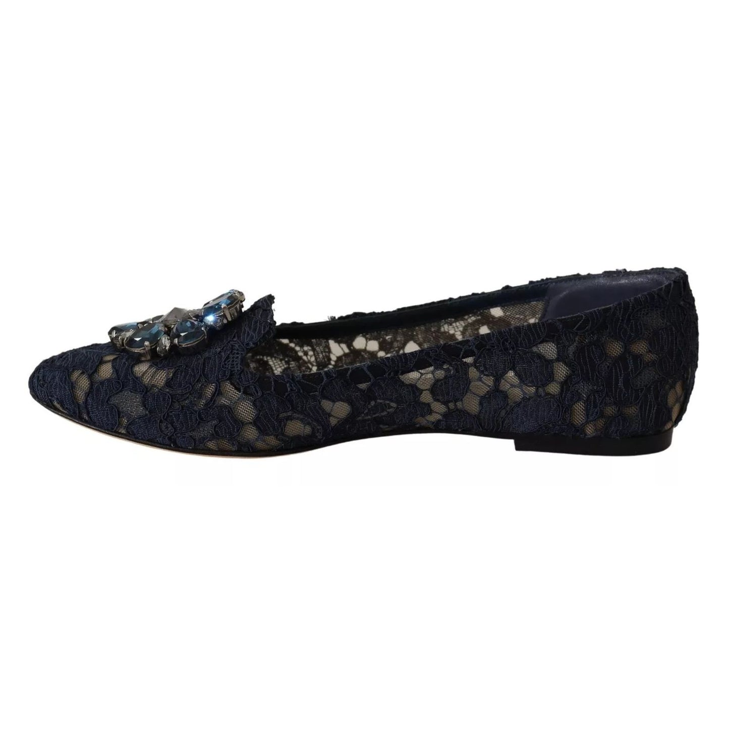 Dolce & Gabbana Blue Crystal Loafer Lace Ballet Flats Shoes LA9343-37