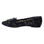 Dolce & Gabbana Blue Crystal Loafer Lace Ballet Flats Shoes LA9343-37