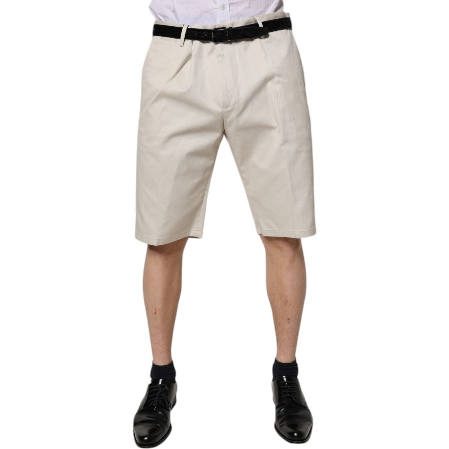 Dolce & Gabbana Beige Cotton Stretch Mid Waist Bermuda Shorts