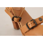 See By Chloé Brown Leather Studded Ankle Strap Sandals Shoes