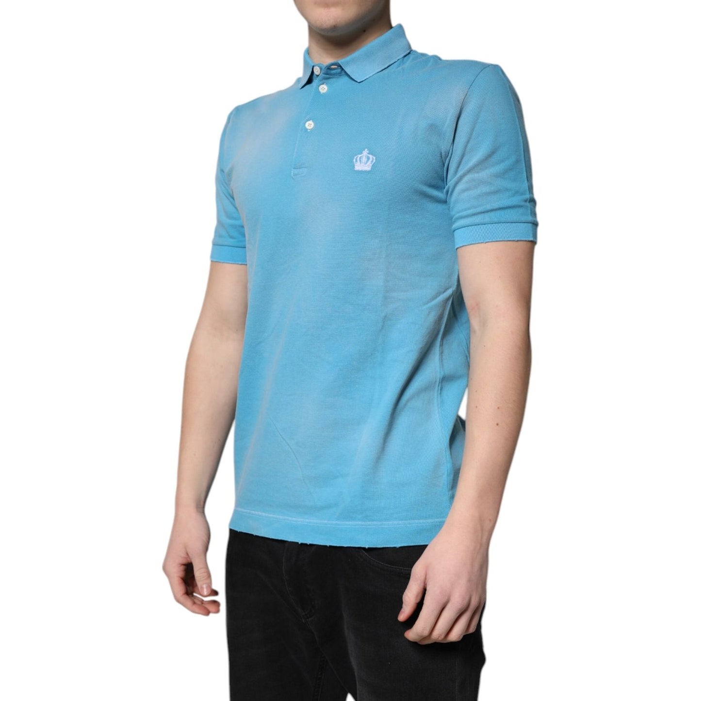 Dolce & Gabbana Blue Cotton Crown Collared Men Polo T-shirt