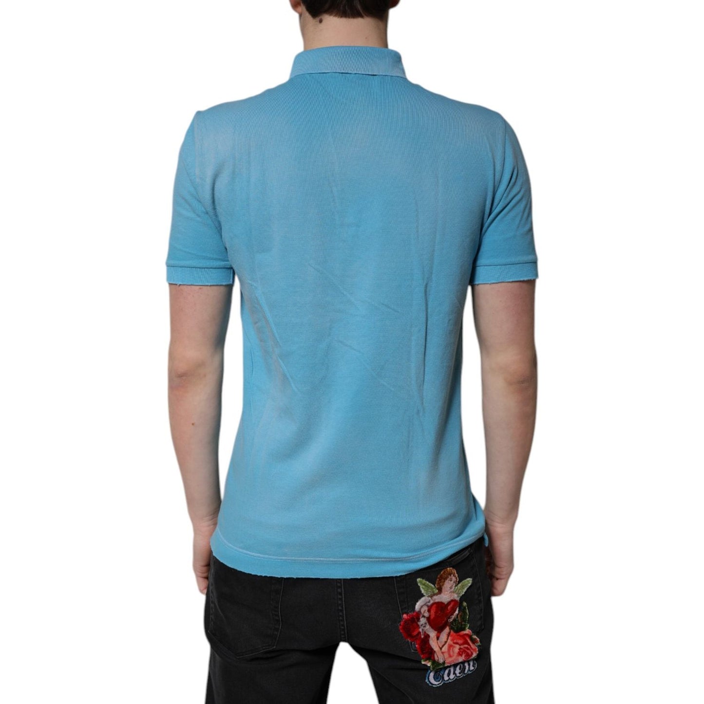 Dolce & Gabbana Blue Cotton Crown Collared Men Polo T-shirt