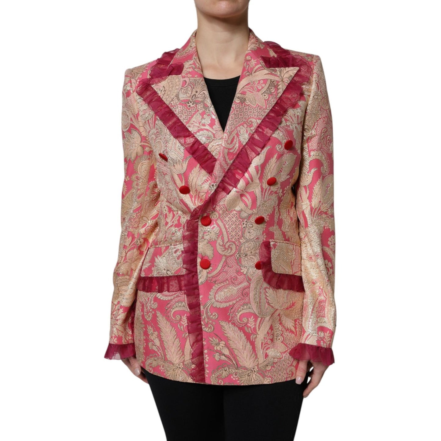 Dolce & Gabbana Pink Gold Jacquard Nylon Coat Blazer Jacket