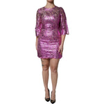 Dolce & Gabbana Metallic Fuchsia Floral Sheath Mini Dress
