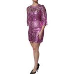Dolce & Gabbana Metallic Fuchsia Floral Sheath Mini Dress