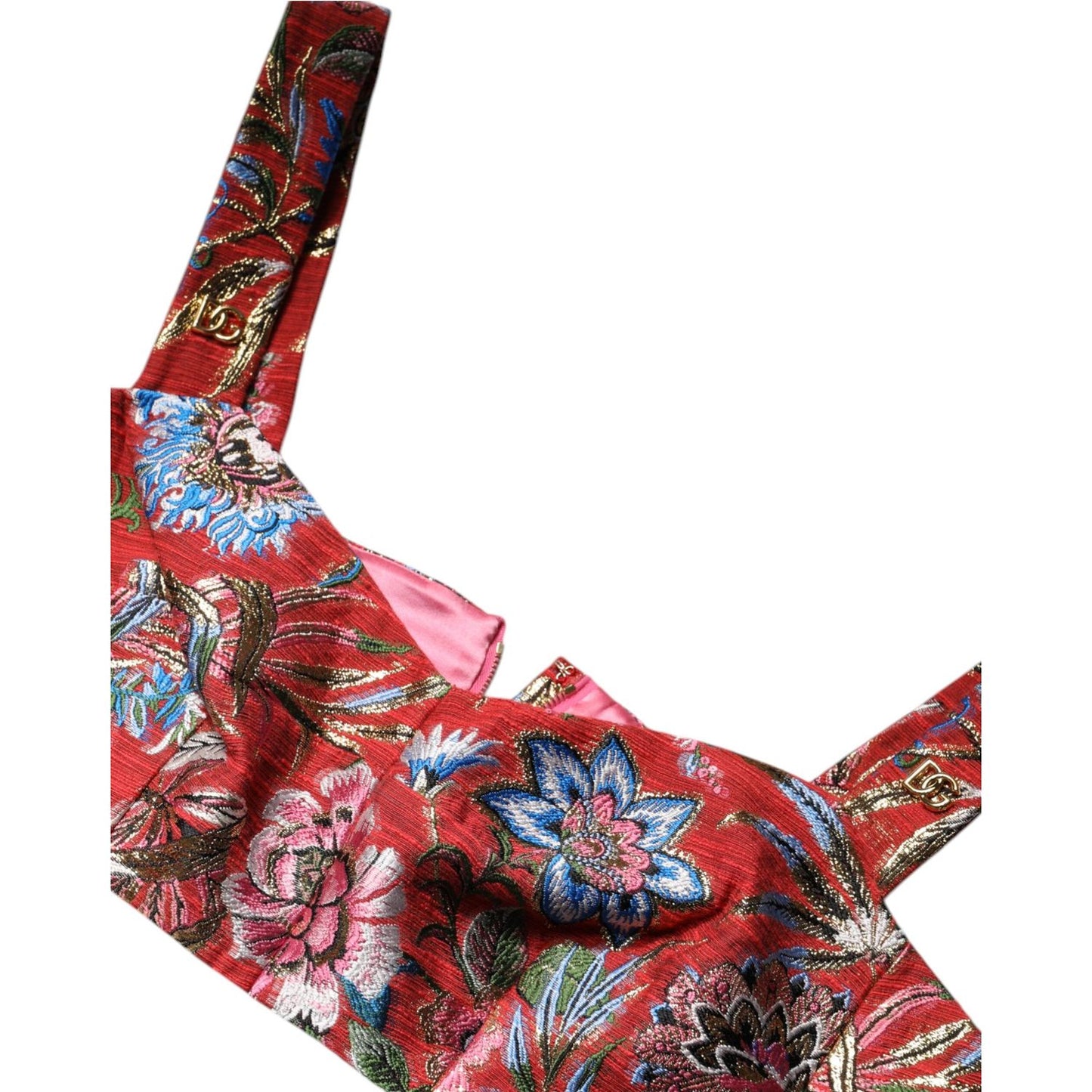Dolce & Gabbana Red Floral Brocade Cropped Bustier Corset Top