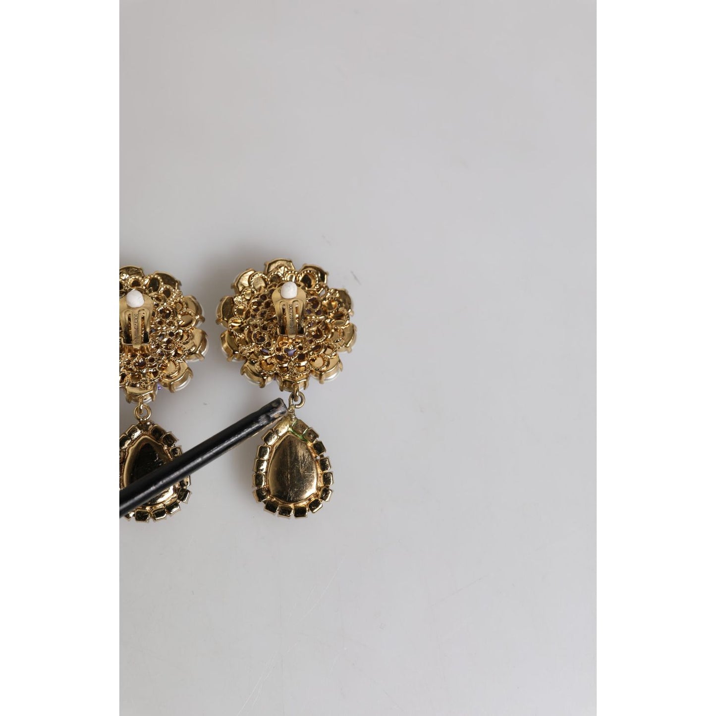 Dolce & Gabbana Purple Flower Pearl Teardrop Crystals Clip On Earrings SMY10471