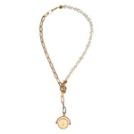 Dolce & Gabbana Gold Chain Brass Faux Pearl Charm Logo Pendant Necklace SMY10460
