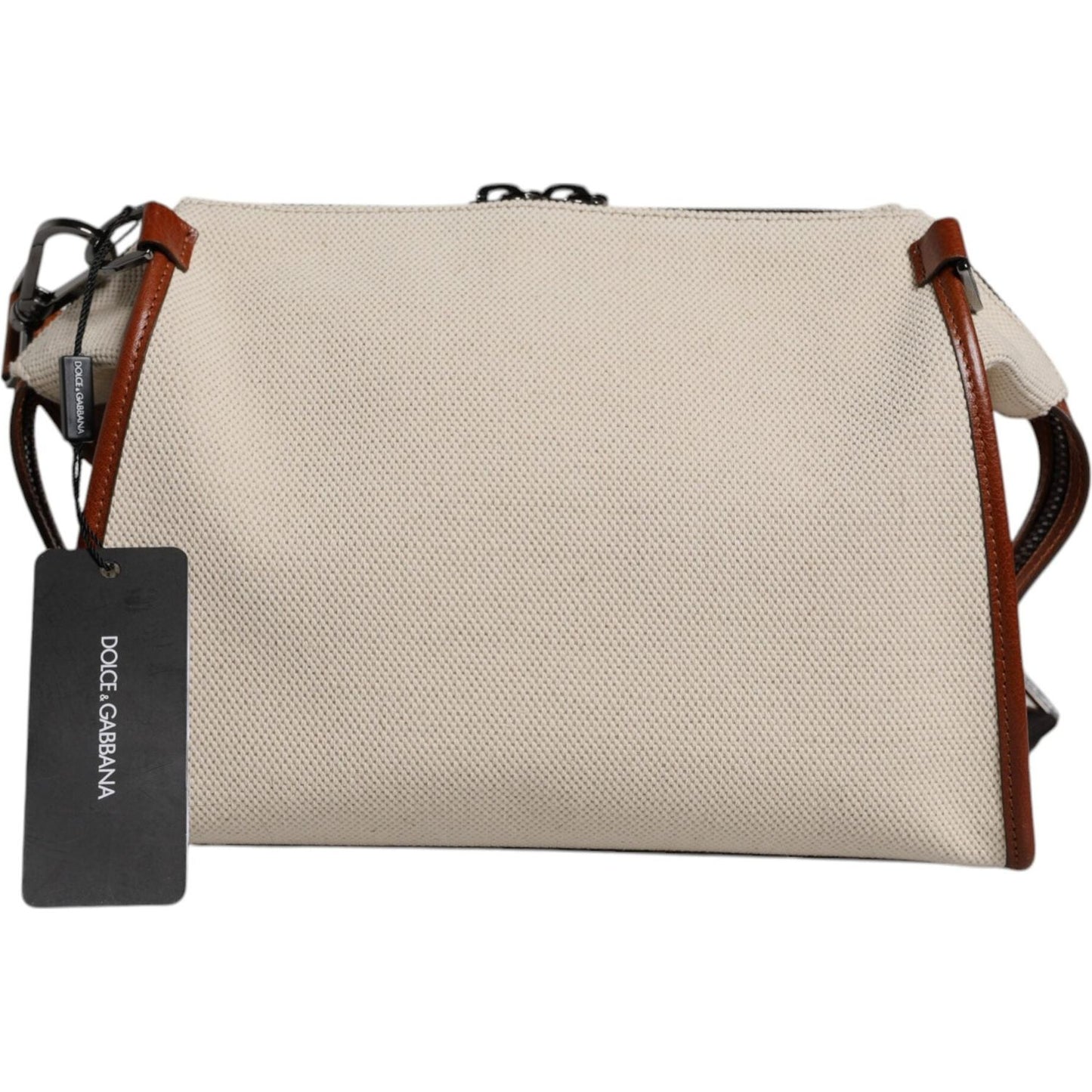 Dolce & Gabbana Beige Brown Cotton Leather Duffle Shoulder Bag