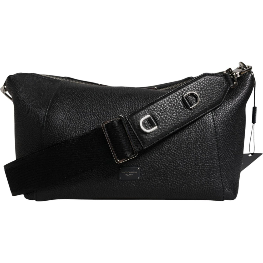 Dolce & Gabbana Black Leather Logo Plaque Shoulder Crossbody Bag