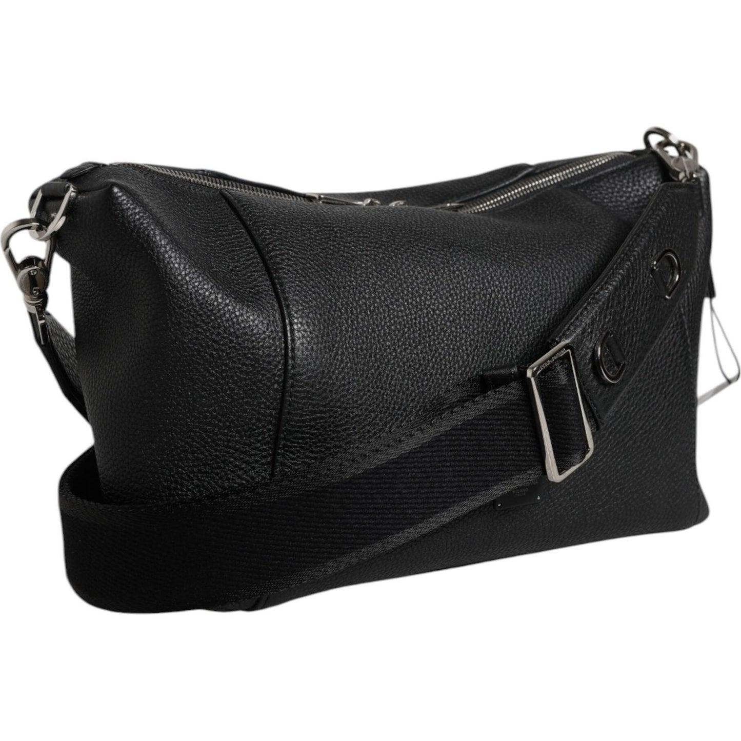 Dolce & Gabbana Black Leather Logo Plaque Shoulder Crossbody Bag