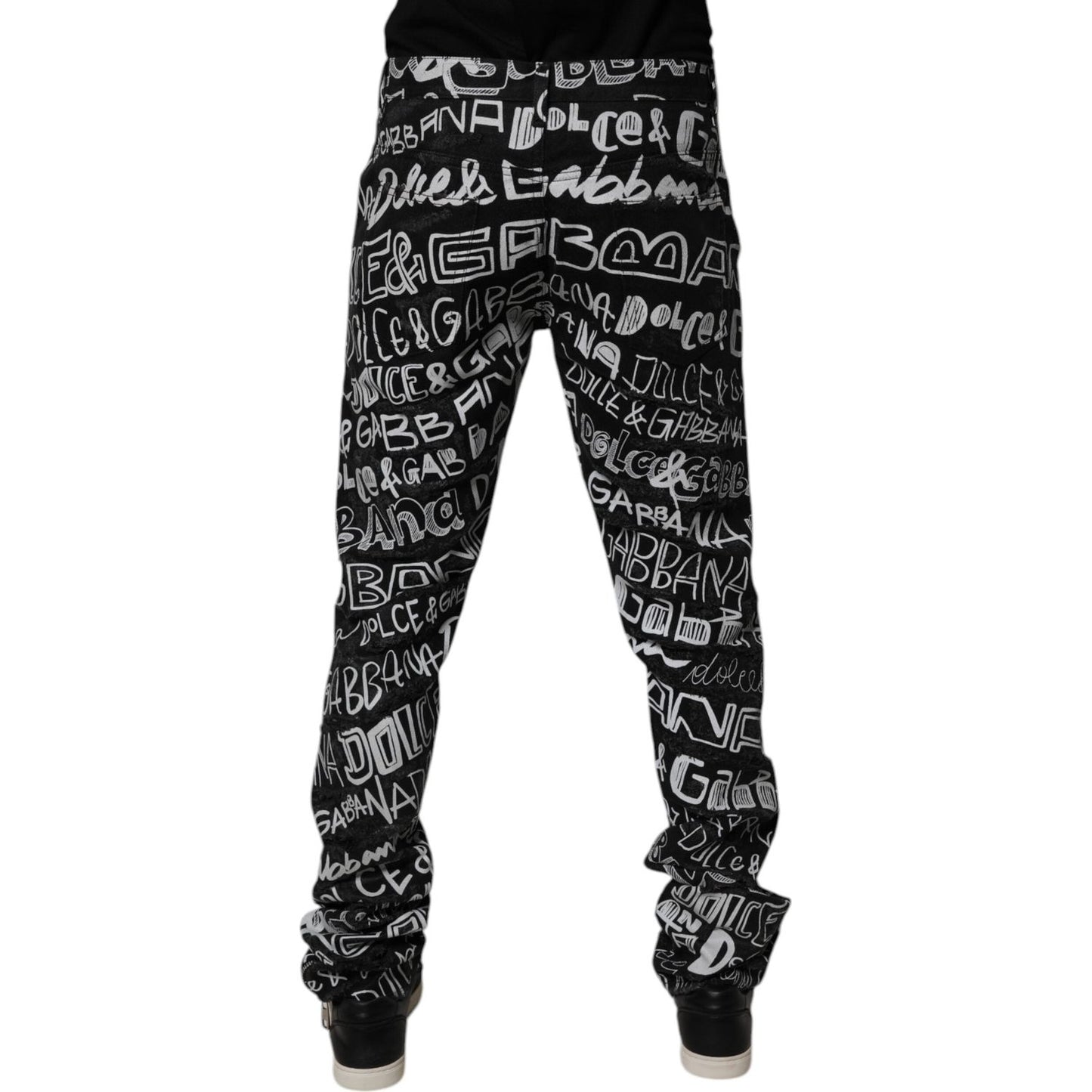 Dolce & Gabbana Black Cotton Logo Print Straight Denim Jeans
