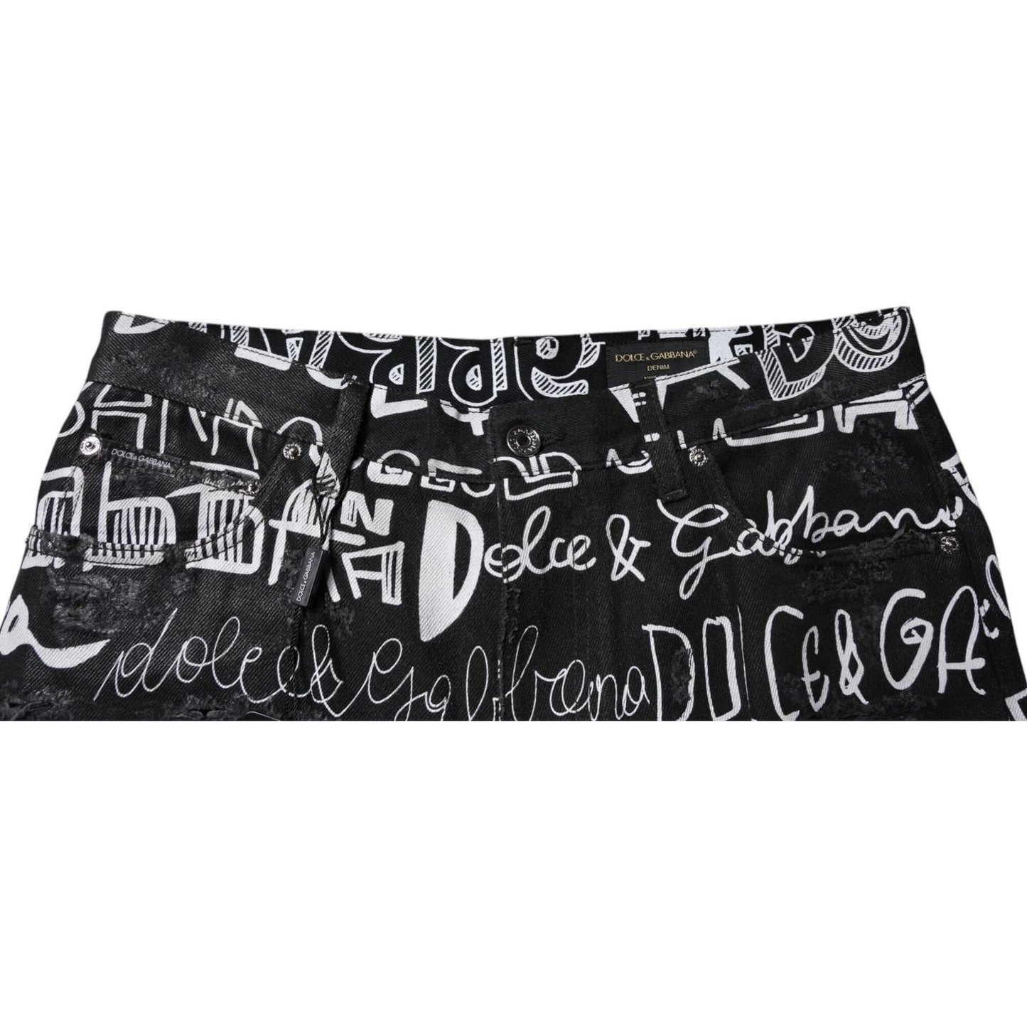 Dolce & Gabbana Black Cotton Logo Print Straight Denim Jeans