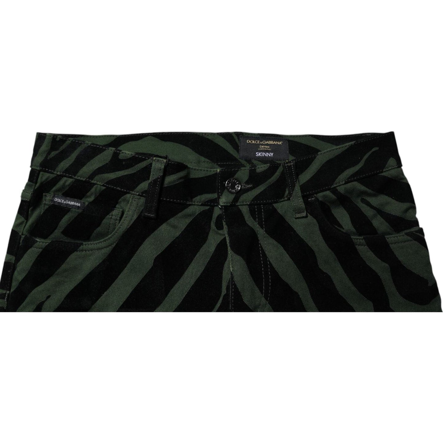 Dolce & Gabbana Black Green Stripes Cotton Skinny Denim Jeans PAN75150-48