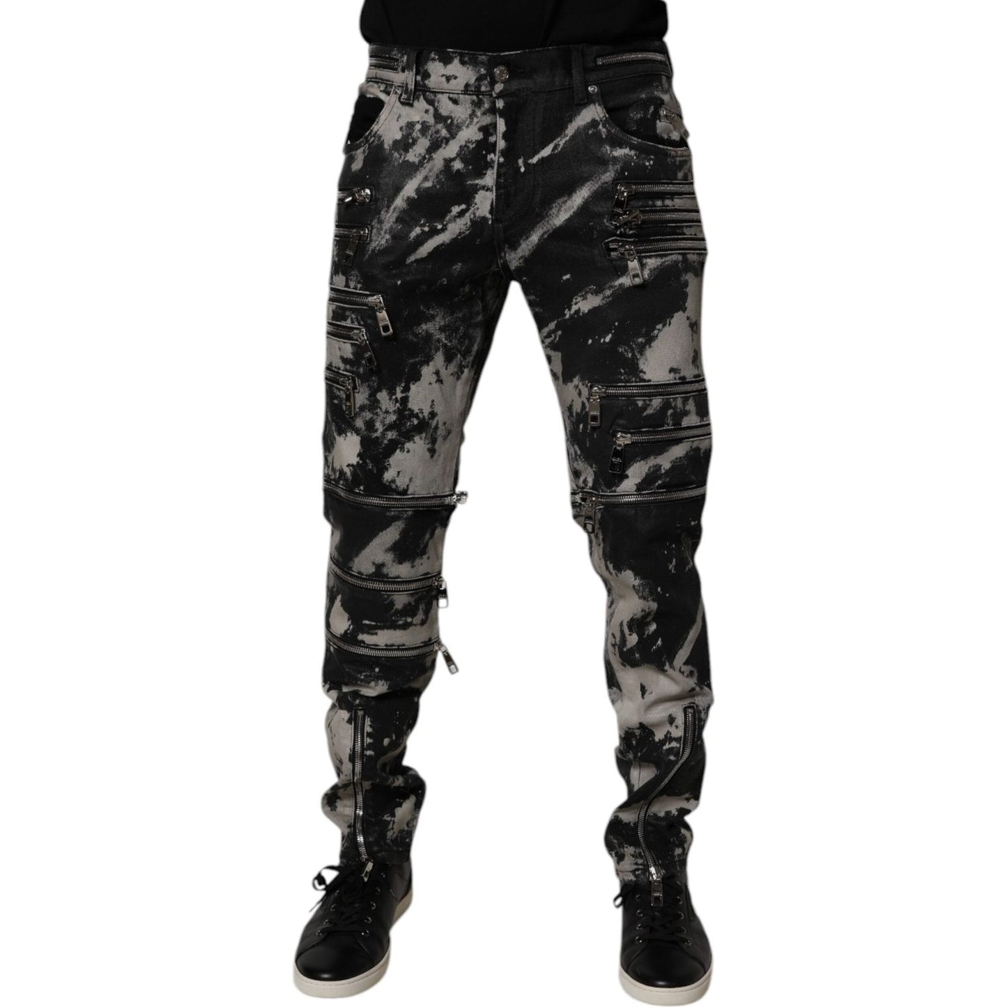 Dolce & Gabbana Black Tie Dye Cotton Skinny Zip Denim Jeans