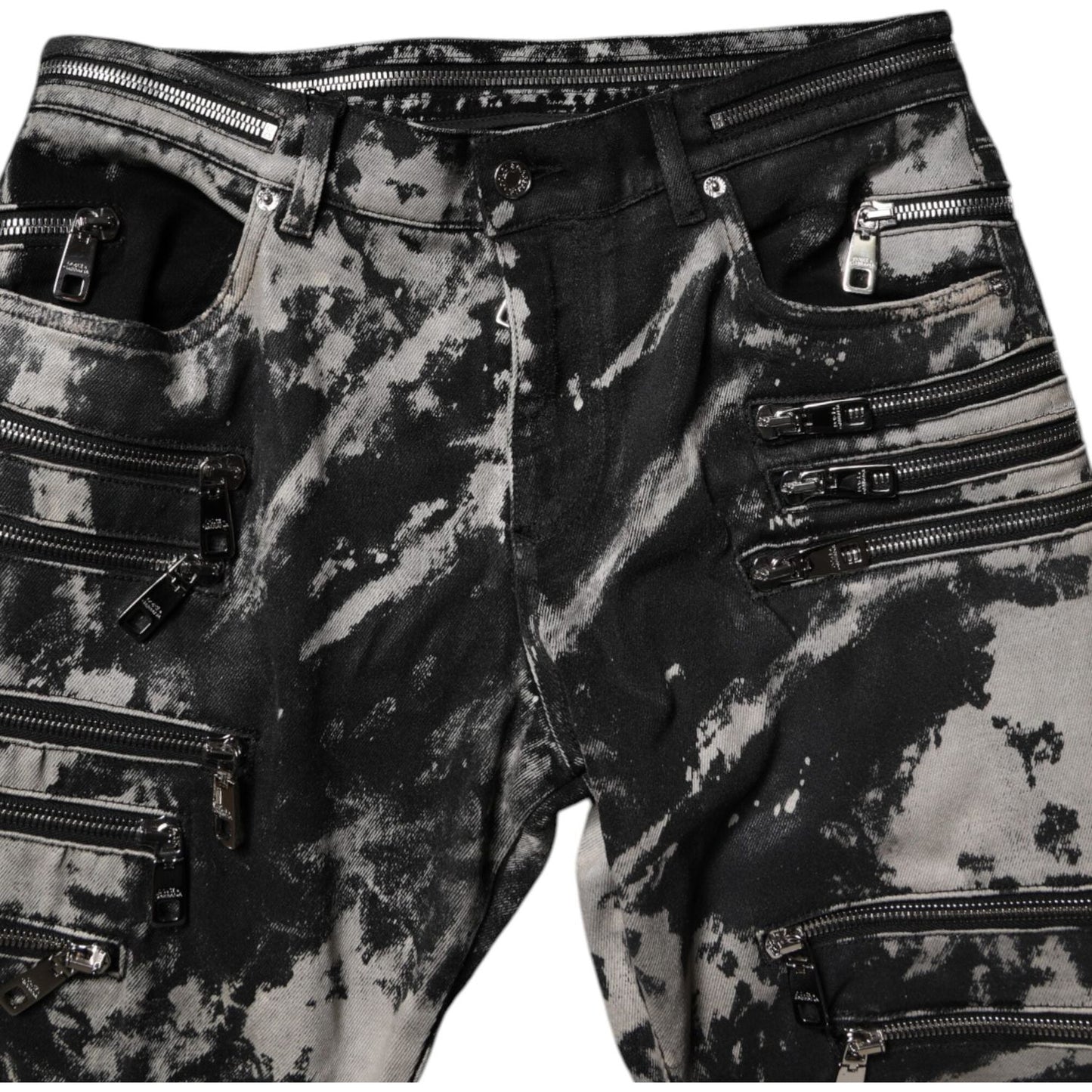 Dolce & Gabbana Black Tie Dye Cotton Skinny Zip Denim Jeans