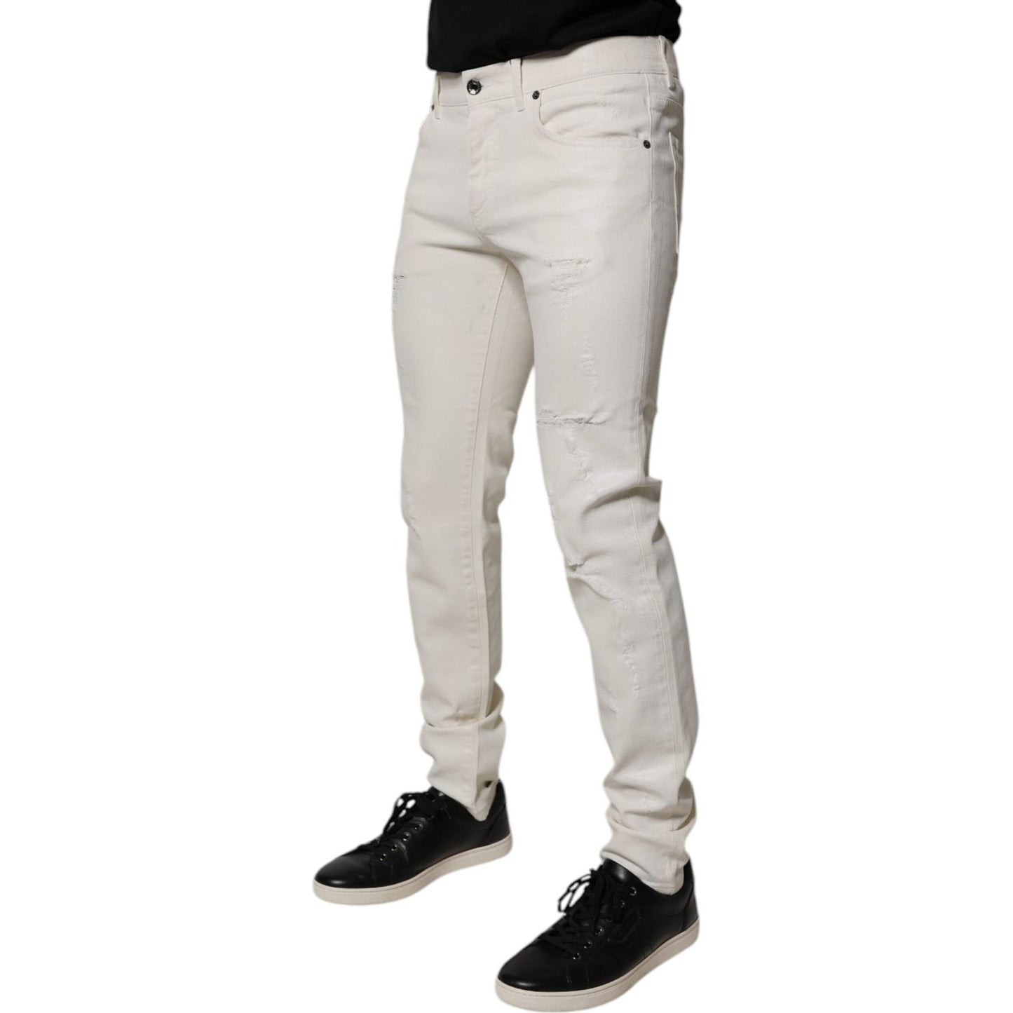 Dolce & Gabbana Off White Cotton Stretch Skinny Denim Jeans