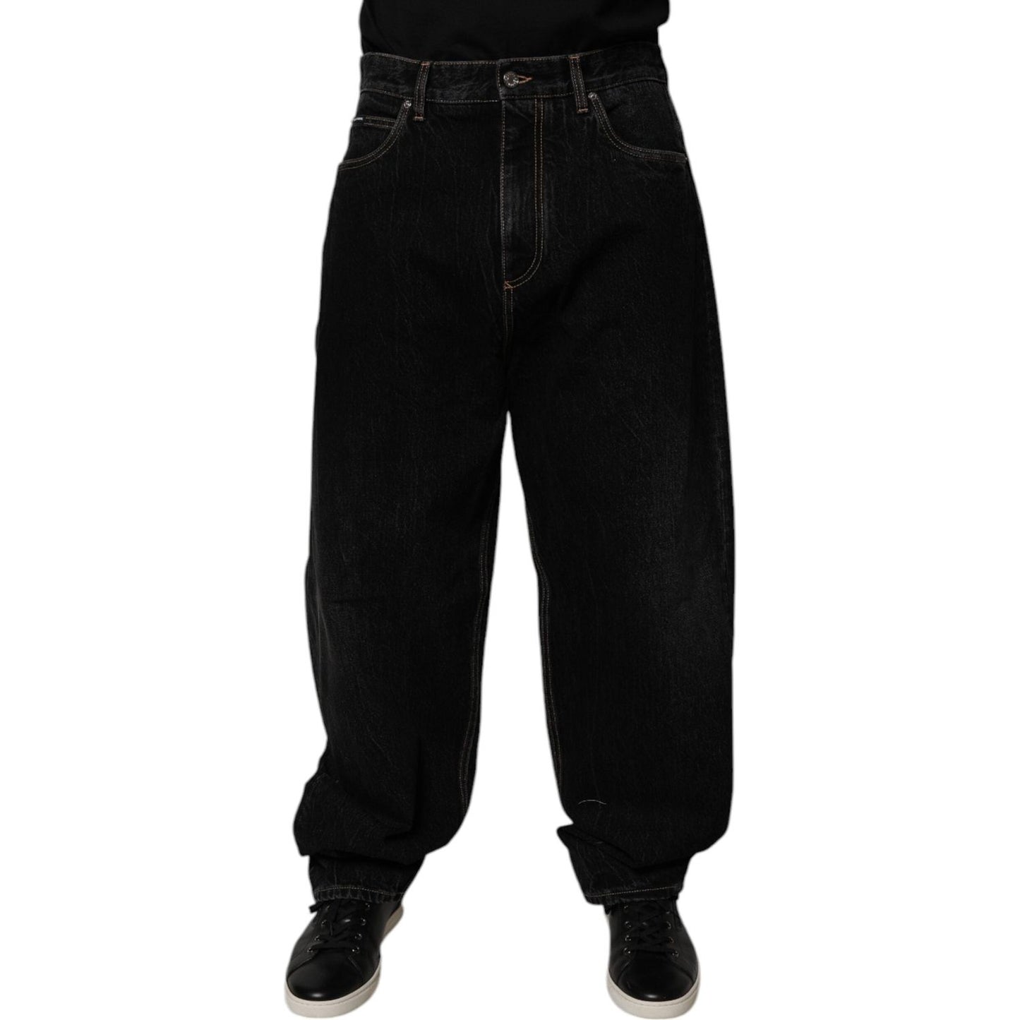 Dolce & Gabbana Black Cotton Mid Waist Wide Leg Denim Jeans