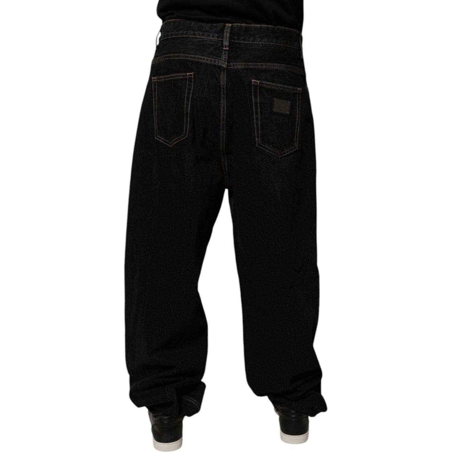 Dolce & Gabbana Black Cotton Mid Waist Wide Leg Denim Jeans