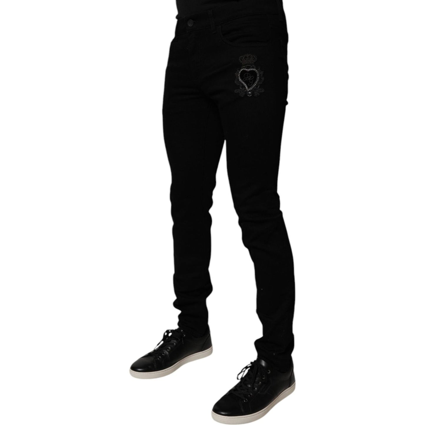 Dolce & Gabbana Black Sacred Heart Cotton Skinny Denim Jeans