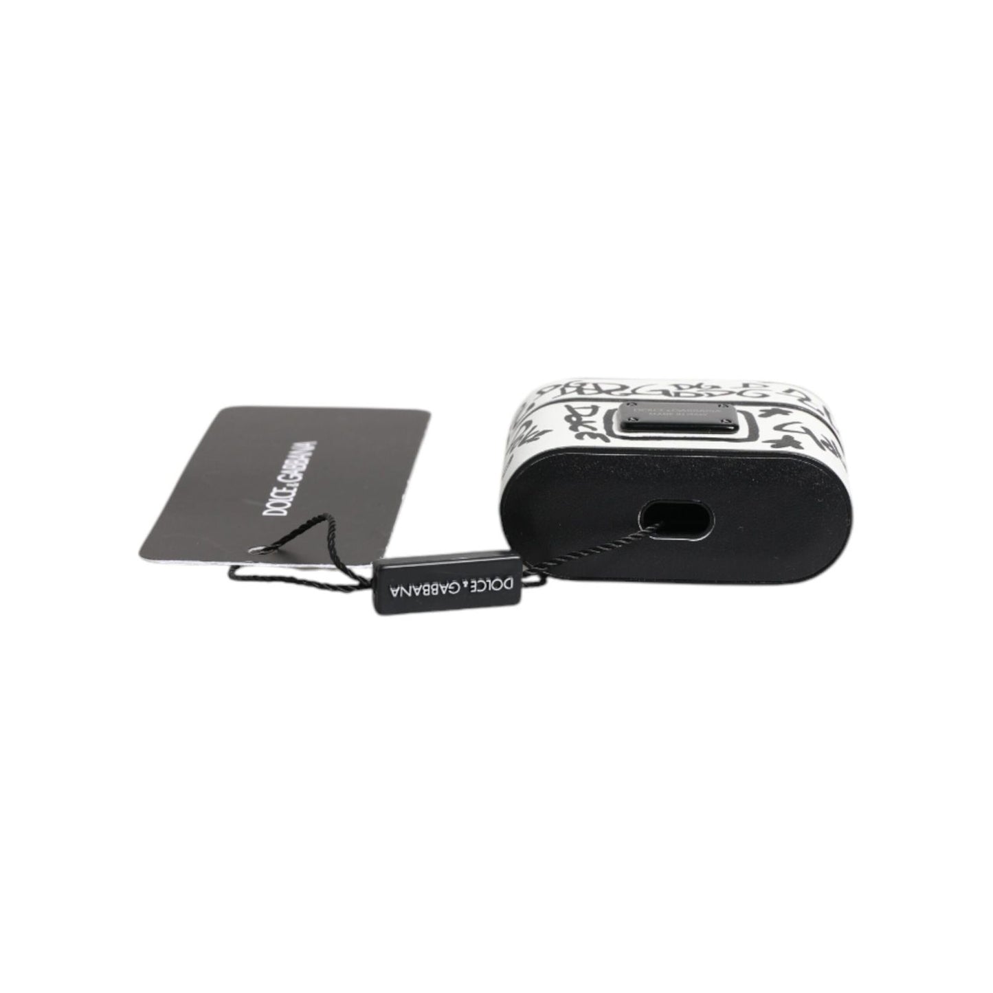 Dolce & Gabbana Black White Leather Scribble Embossed Logo Airpods Case SMY10655