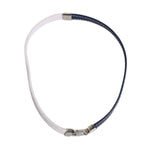Dolce & Gabbana Blue White Leather Trimmed DG Engraved Silver Tone Clasp Bracelet SMY10689