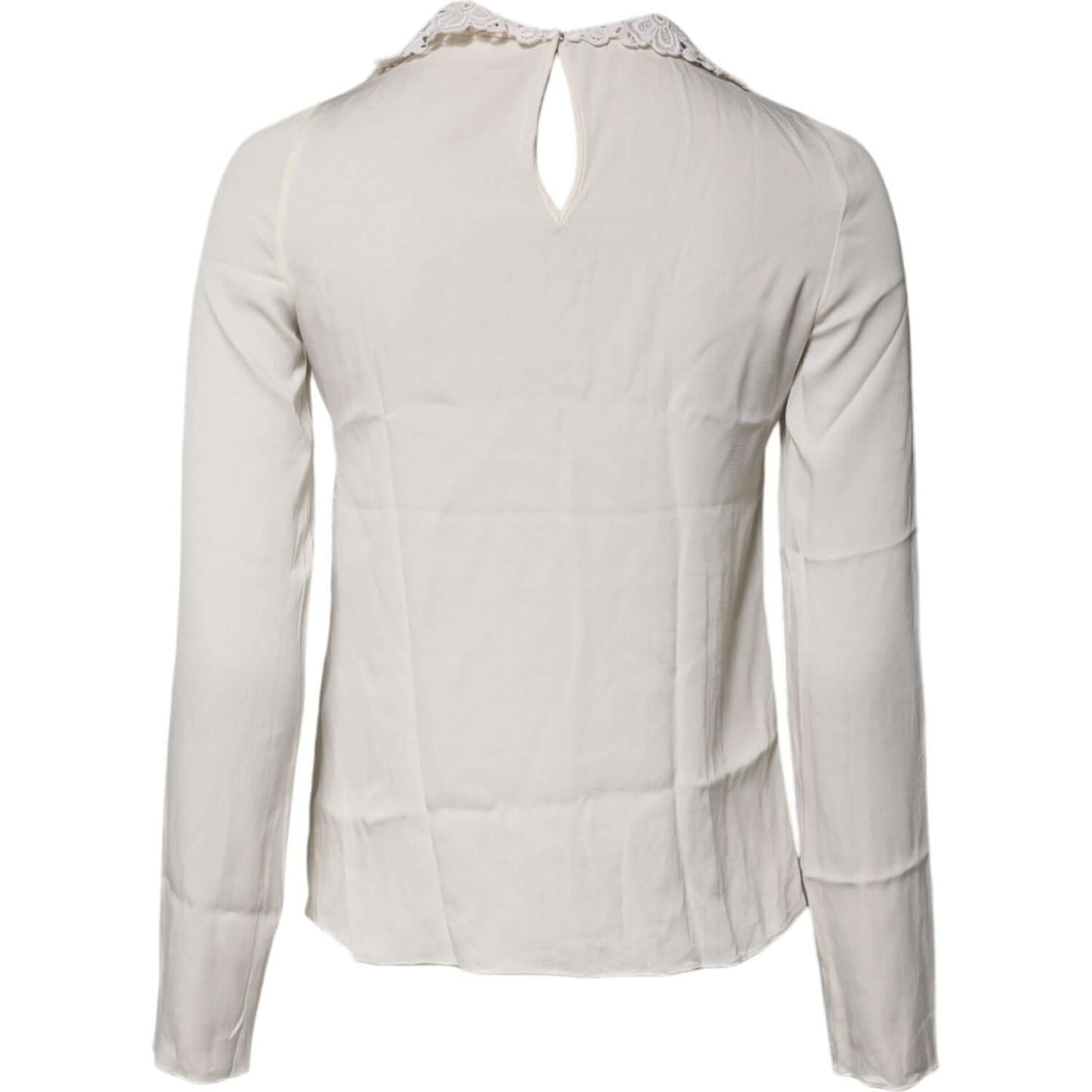 Dolce & Gabbana Cream Floral Lace Long Sleeves Blouse Top