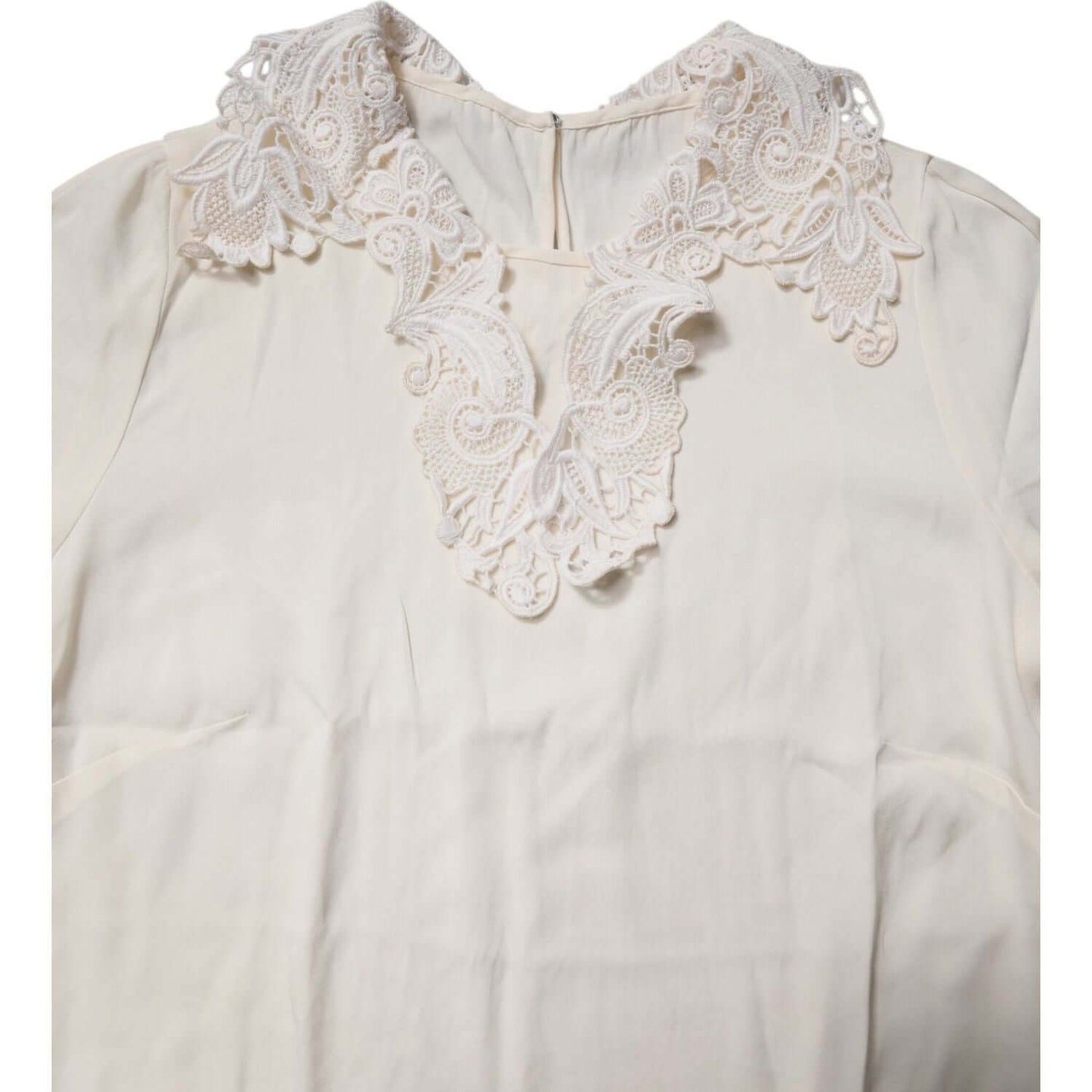 Dolce & Gabbana Cream Floral Lace Long Sleeves Blouse Top