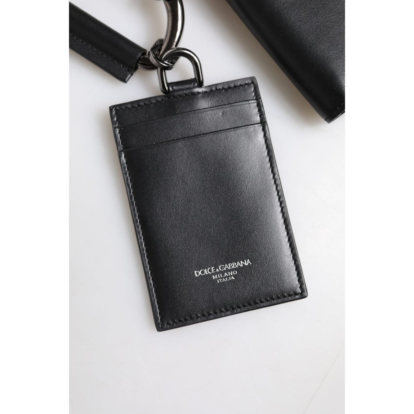 Dolce & Gabbana Black Leather Lanyard Zip Around Card Holder Wallet BAG4625