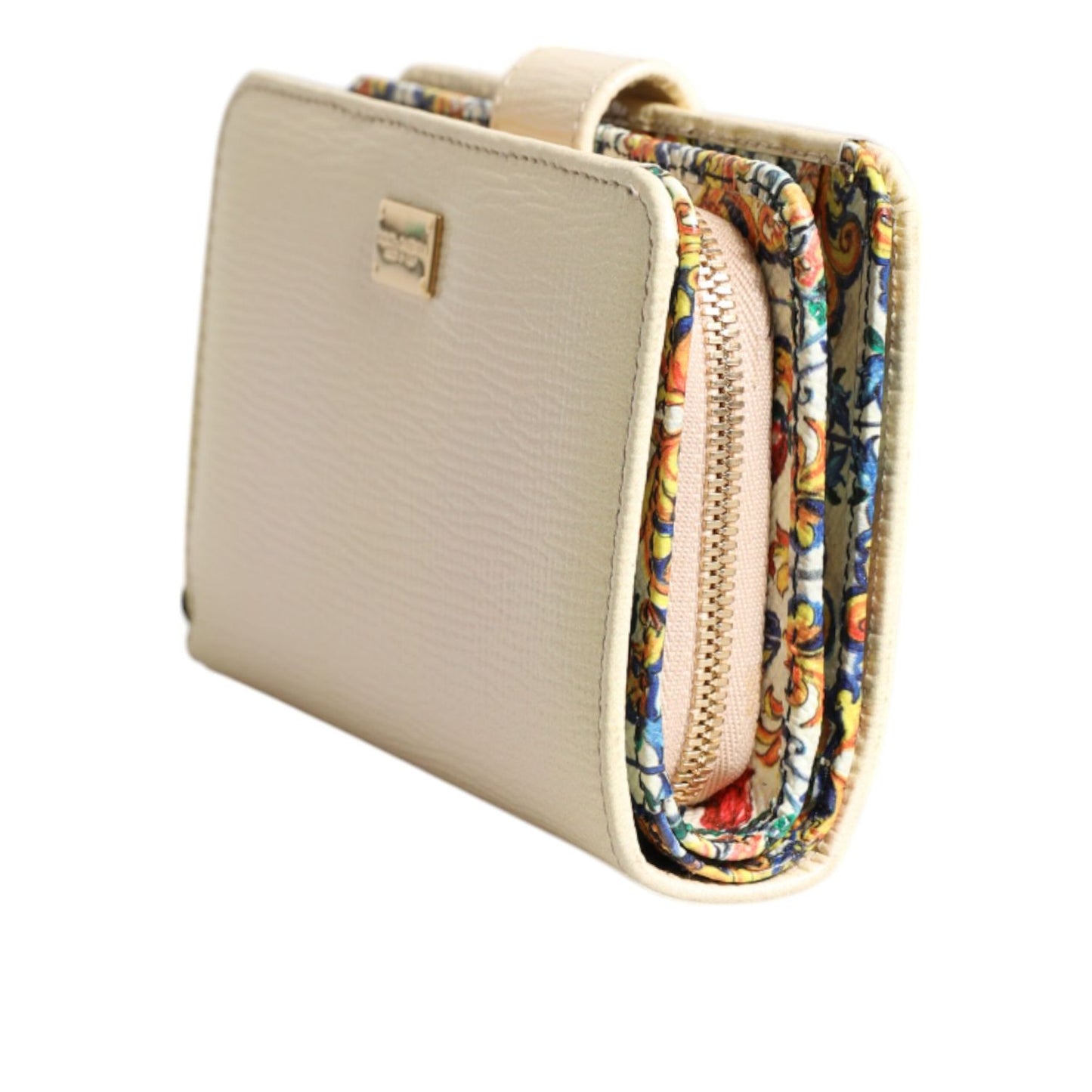 Dolce & Gabbana Ivory Calf Leather Compact Logo Plaque Card Holder Wallet BAG4554