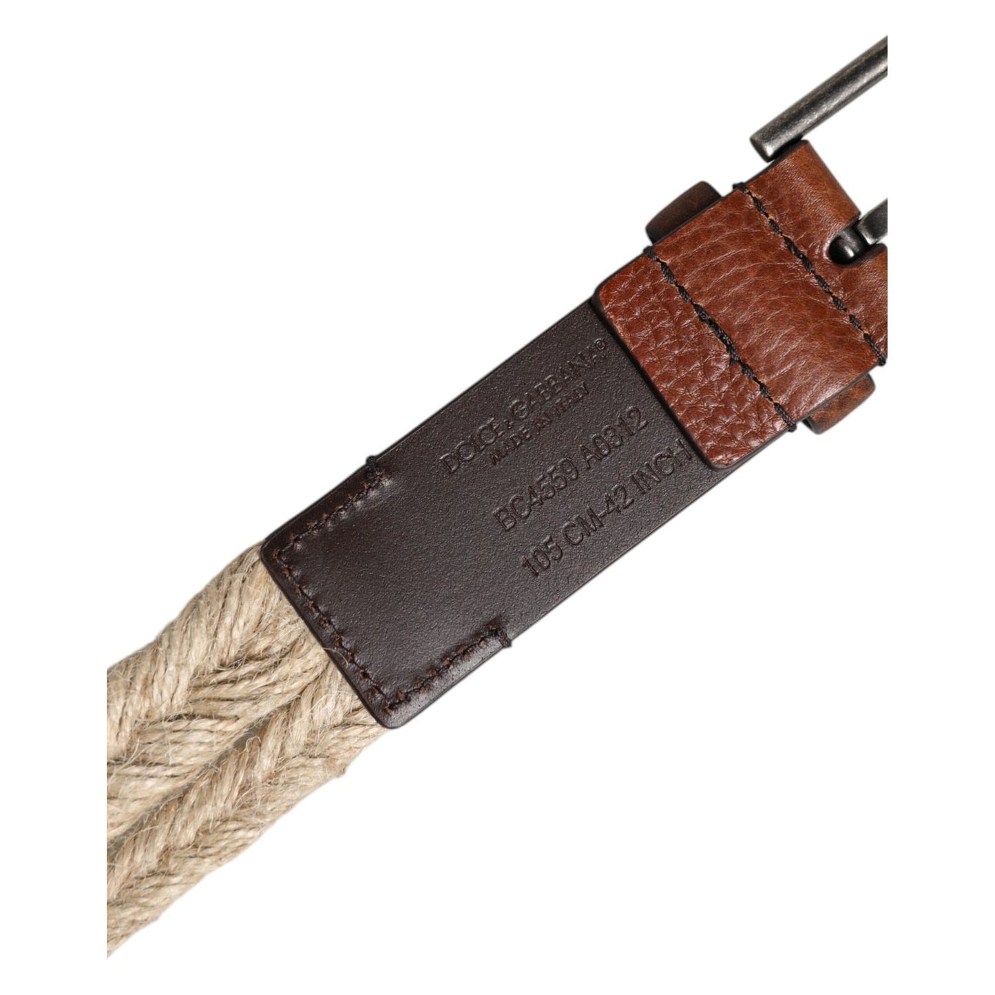 Dolce & Gabbana Brown Jute Leather Woven Metal Buckle Belt BEL9335-100