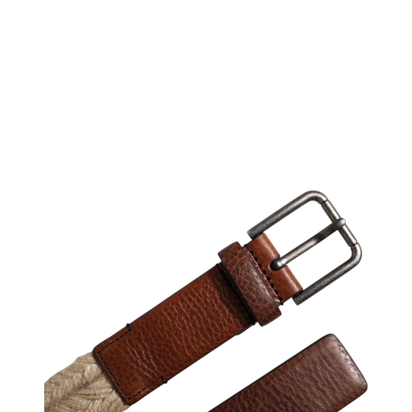 Dolce & Gabbana Brown Jute Leather Woven Metal Buckle Belt BEL9335-100